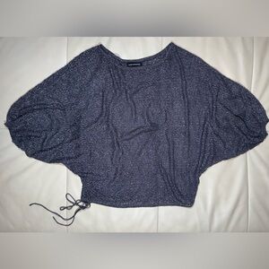 Express Shimmering Grey Sweater Super Slouchy Off Shoulder Small Open Weave